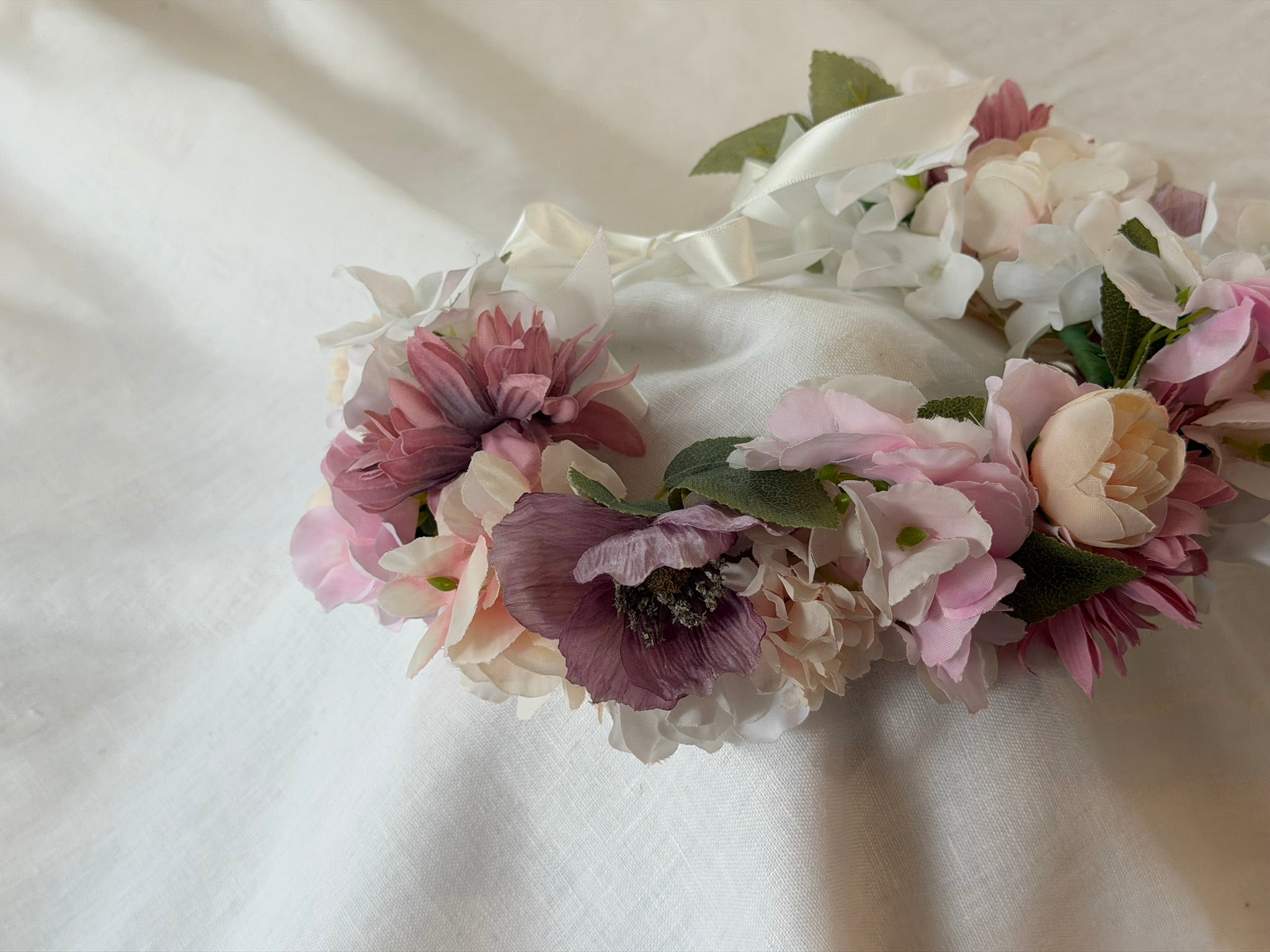 Pink Hydrangea, Dusty Pink Dahlias & Peach Ranunculus Flower Garland – Perfect for Pets & Humans