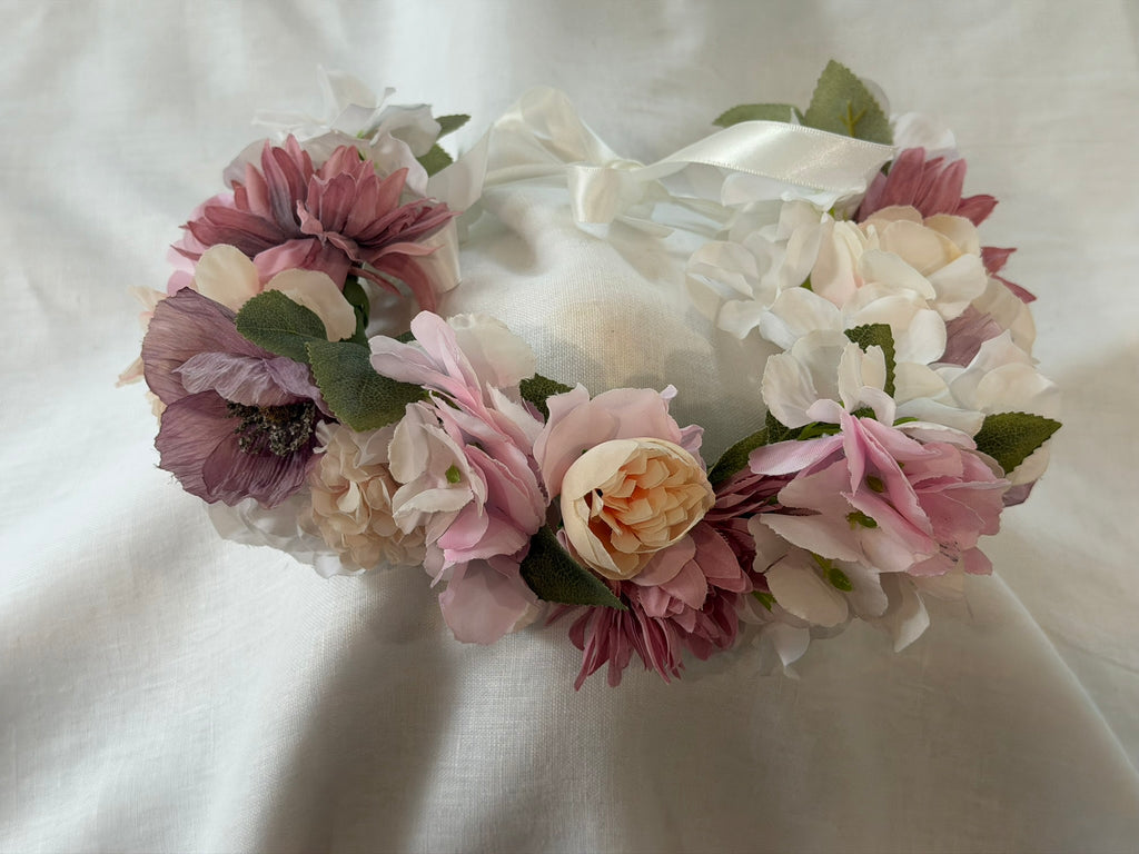 Pink Hydrangea, Dusty Pink Dahlias & Peach Ranunculus Flower Garland – Perfect for Pets & Humans