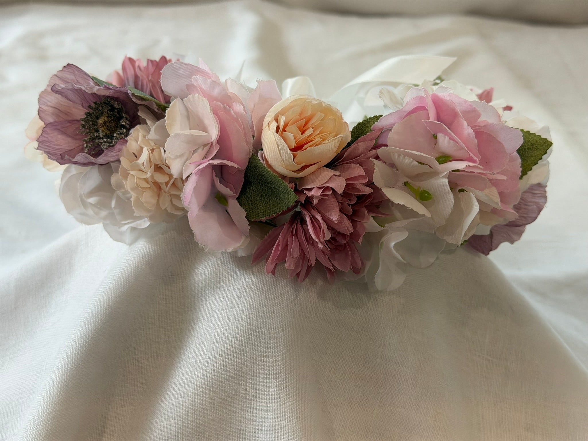 Pink Hydrangea, Dusty Pink Dahlias & Peach Ranunculus Flower Garland – Perfect for Pets & Humans