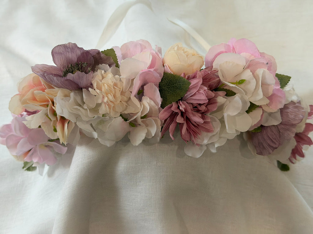 Pink Hydrangea, Dusty Pink Dahlias & Peach Ranunculus Flower Garland – Perfect for Pets & Humans
