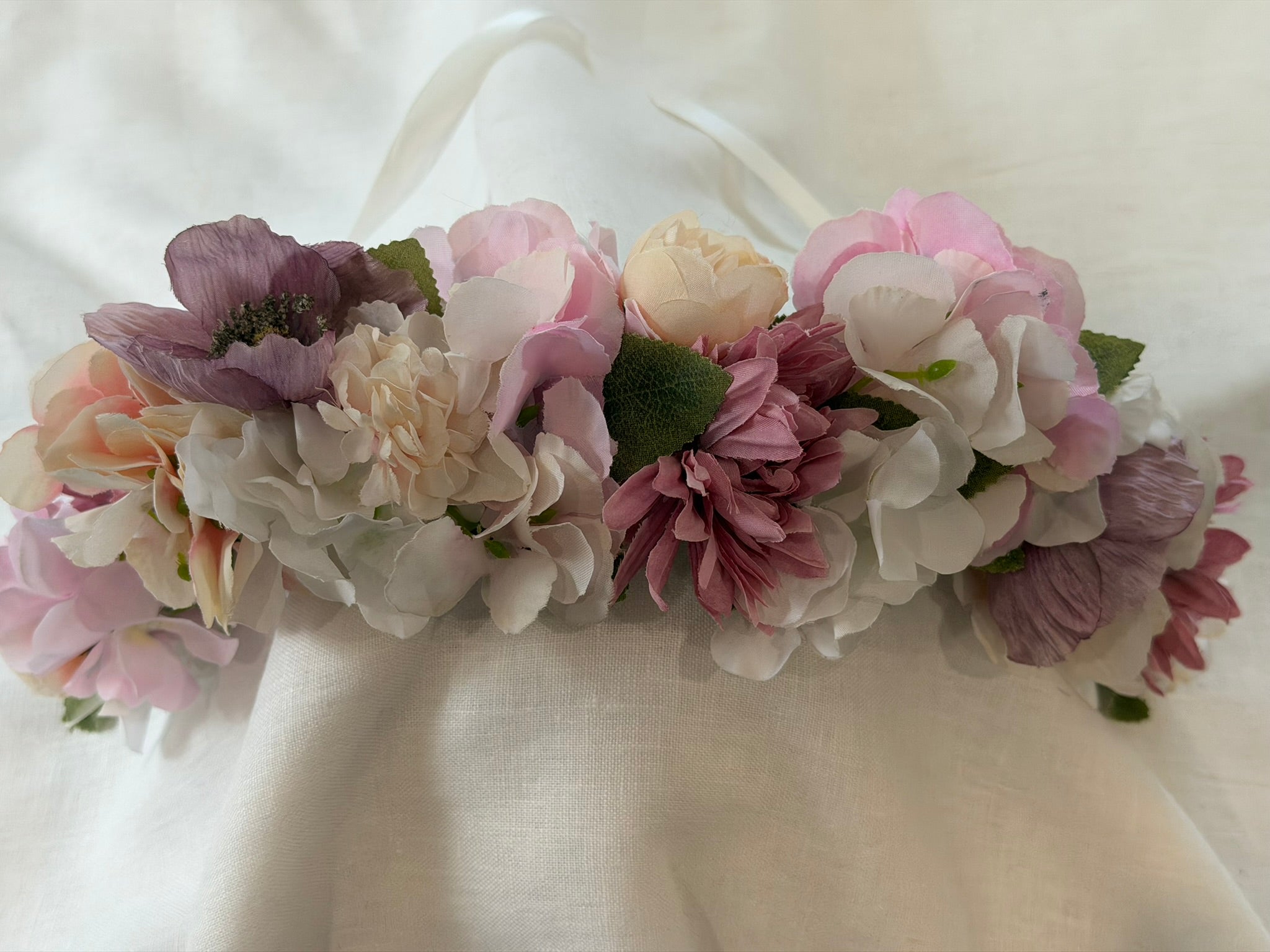 Pink Hydrangea, Dusty Pink Dahlias & Peach Ranunculus Flower Garland – Perfect for Pets & Humans