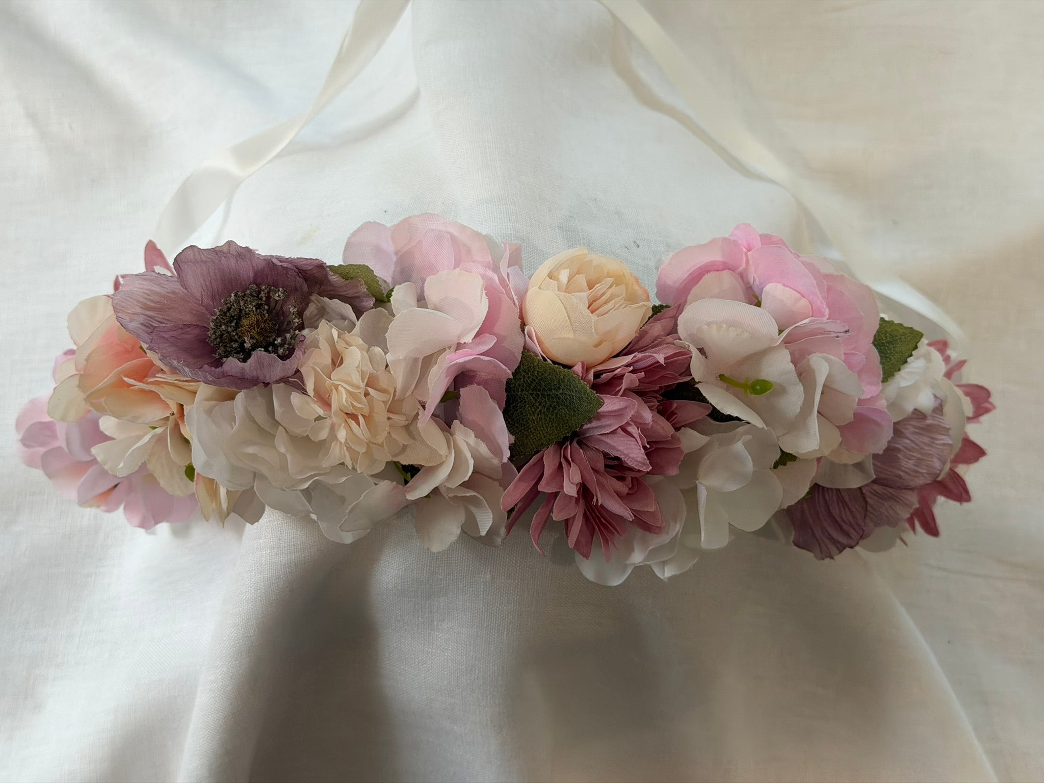 Pink Hydrangea, Dusty Pink Dahlias & Peach Ranunculus Flower Garland – Perfect for Pets & Humans