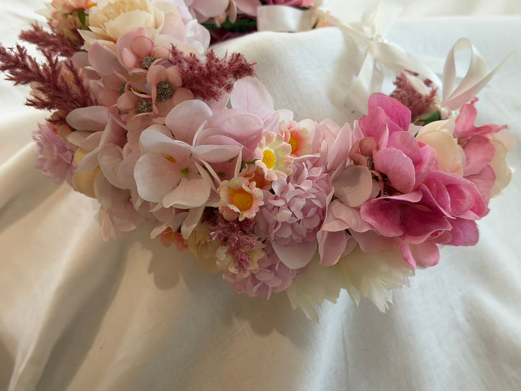 Pink Hydrangea, Peach Ranunculus & Pink Astilbe Flower Garland – Perfect for Pets & Humans