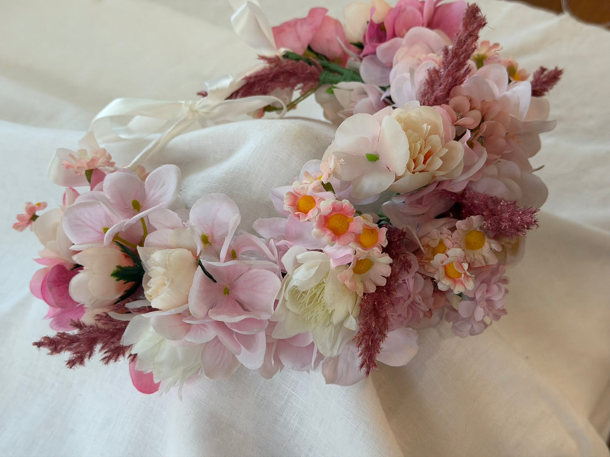 Pink Hydrangea, Peach Ranunculus & Pink Astilbe Flower Garland – Perfect for Pets & Humans