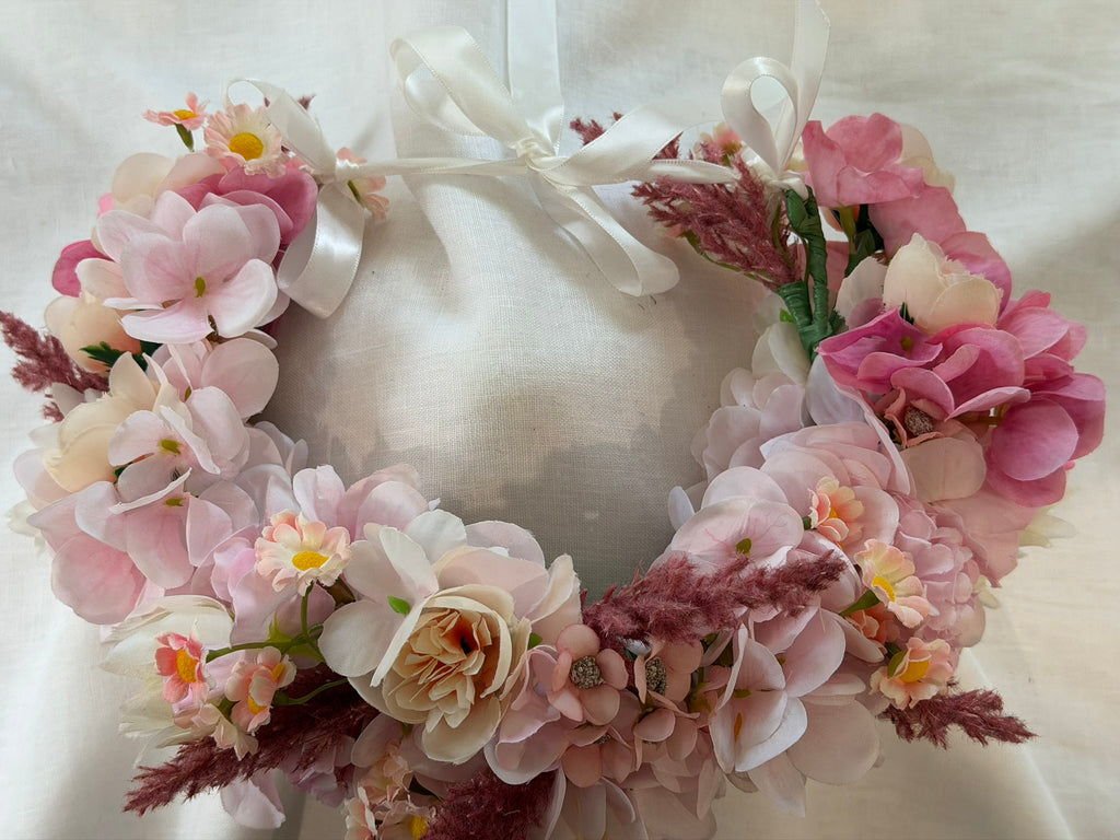 Pink Hydrangea, Peach Ranunculus & Pink Astilbe Flower Garland – Perfect for Pets & Humans