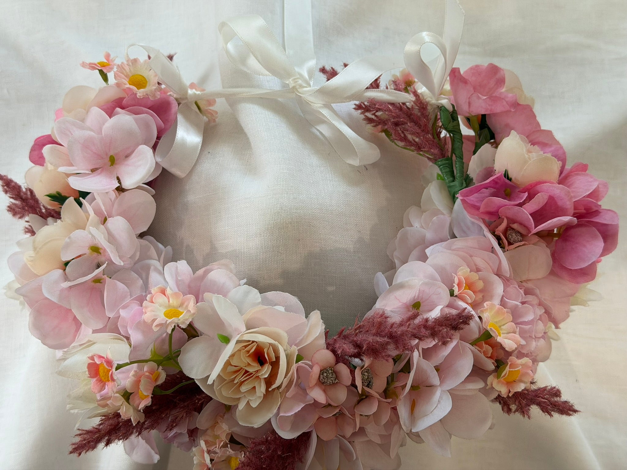 Pink Hydrangea, Peach Ranunculus & Pink Astilbe Flower Garland – Perfect for Pets & Humans