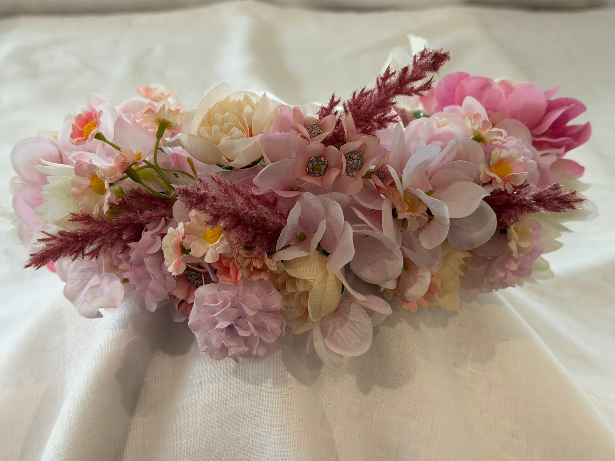 Pink Hydrangea, Peach Ranunculus & Pink Astilbe Flower Garland – Perfect for Pets & Humans