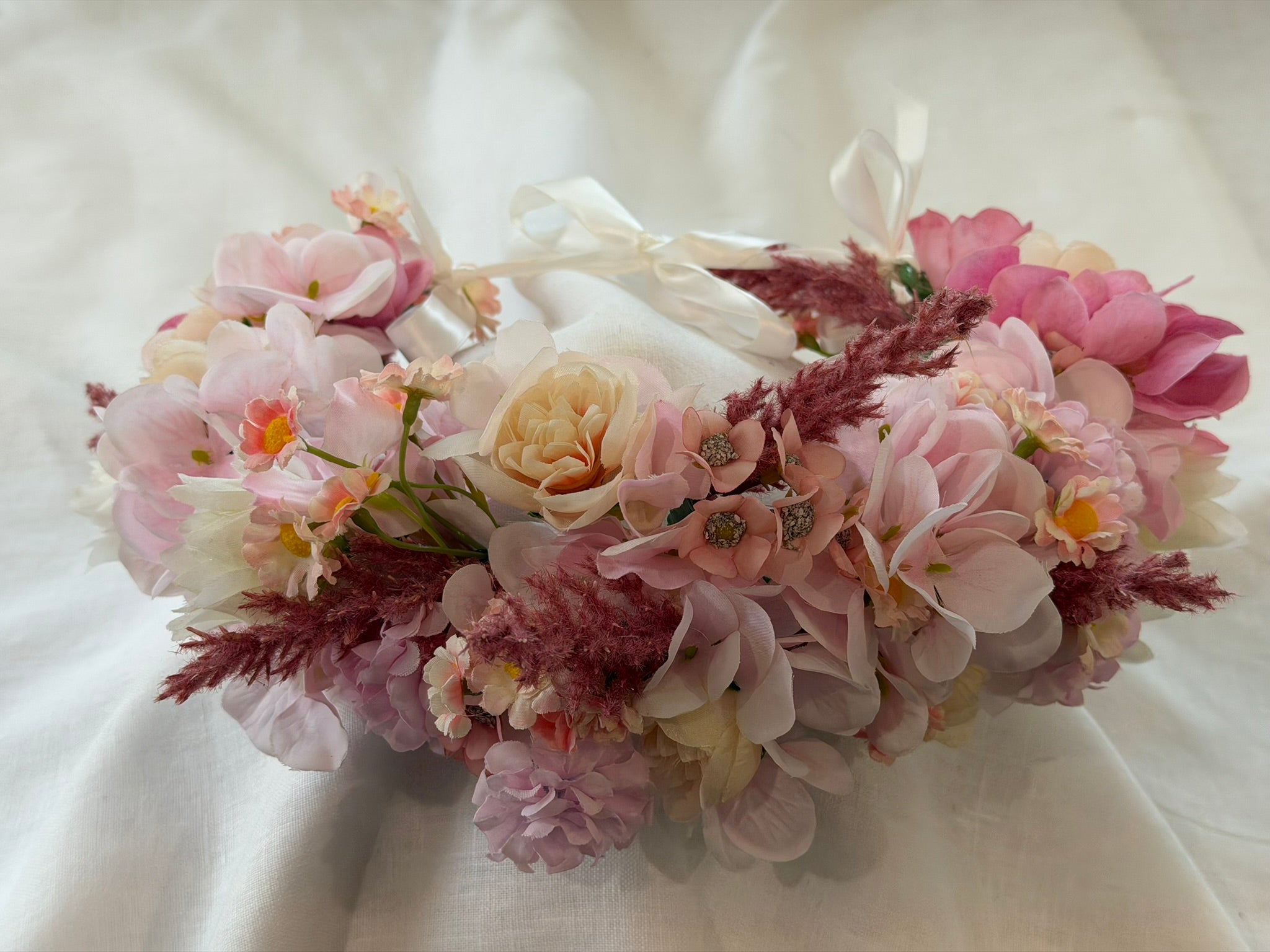 Pink Hydrangea, Peach Ranunculus & Pink Astilbe Flower Garland – Perfect for Pets & Humans