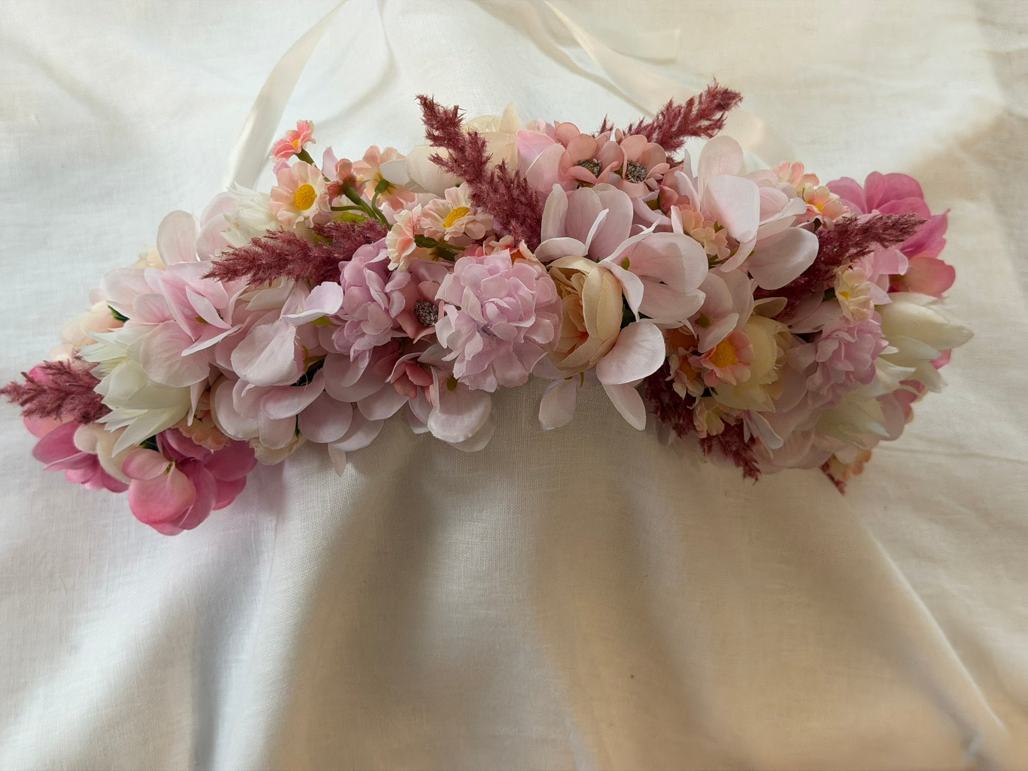 Pink Hydrangea, Peach Ranunculus & Pink Astilbe Flower Garland – Perfect for Pets & Humans