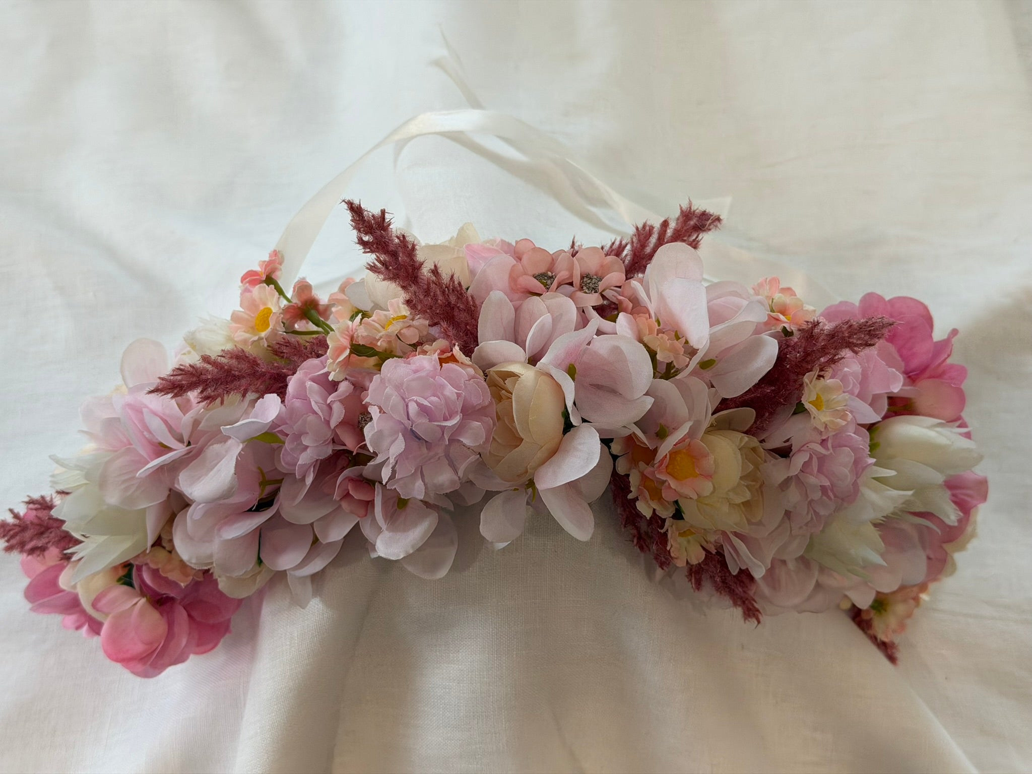 Pink Hydrangea, Peach Ranunculus & Pink Astilbe Flower Garland – Perfect for Pets & Humans