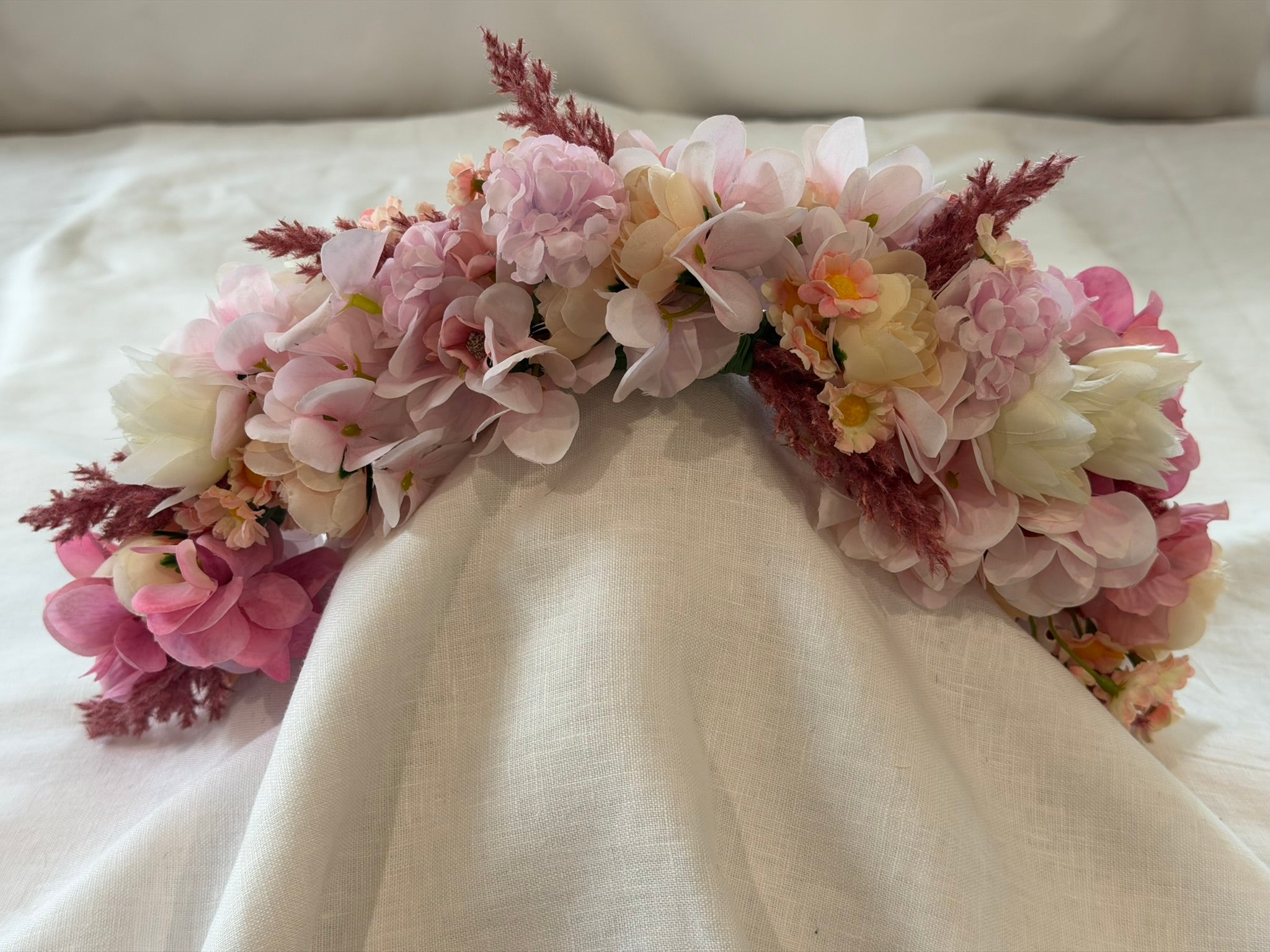 Pink Hydrangea, Peach Ranunculus & Pink Astilbe Flower Garland – Perfect for Pets & Humans