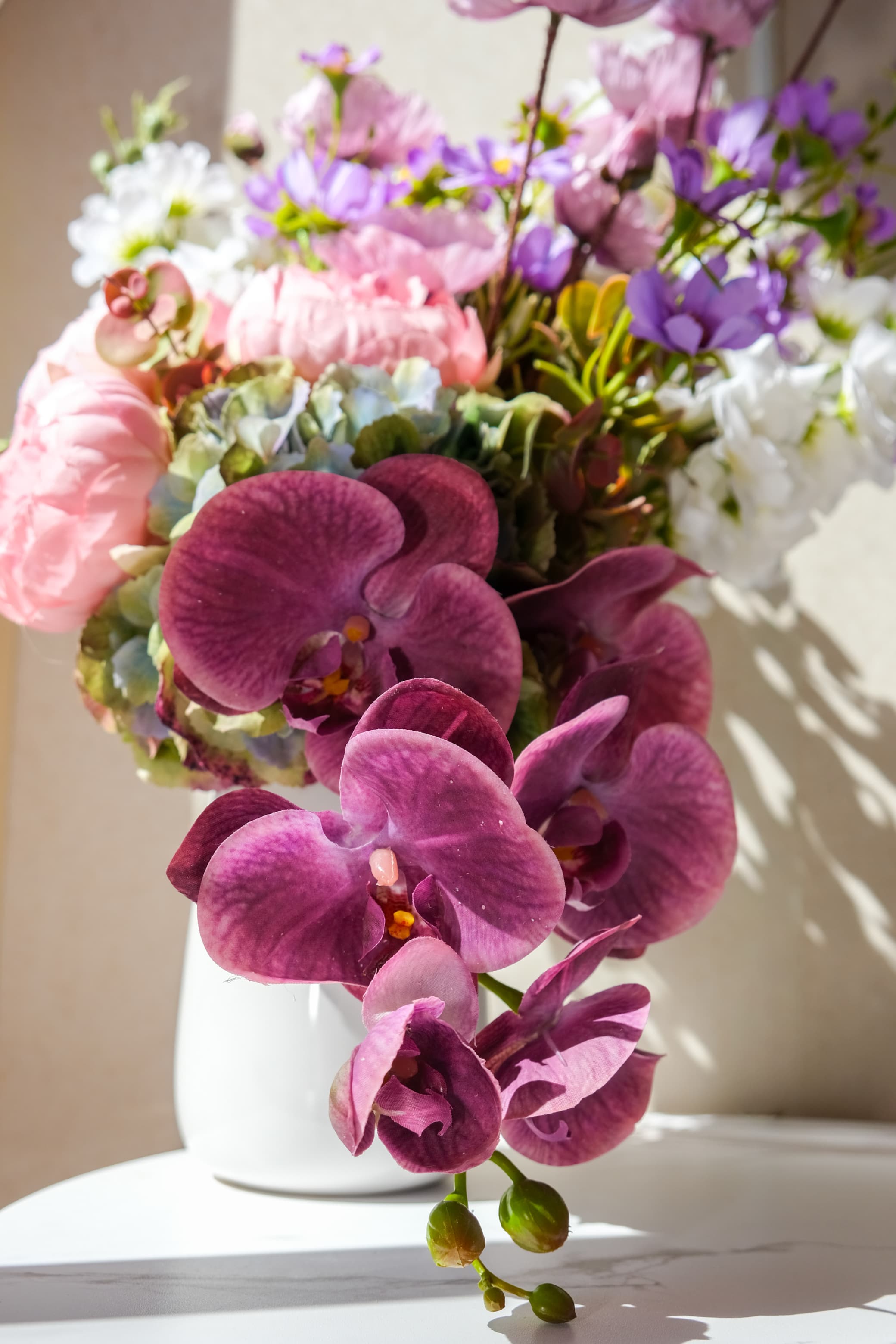 Orchid Cascade & Peony Garden Arrangement