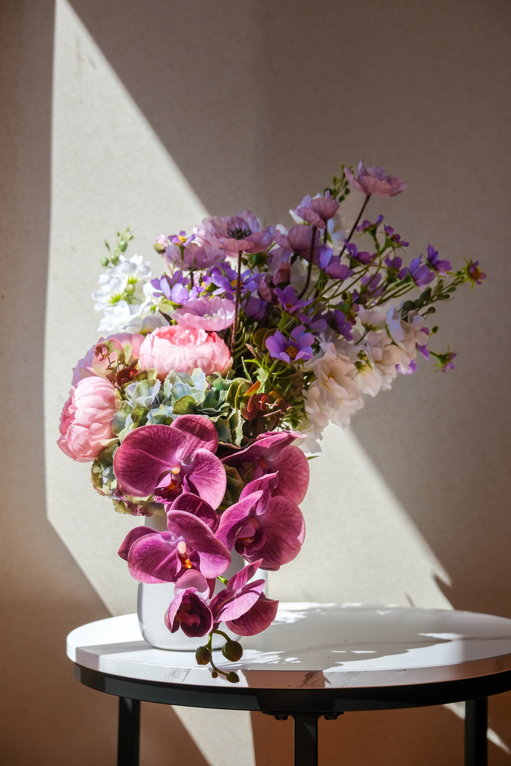 Orchid Cascade & Peony Garden Arrangement
