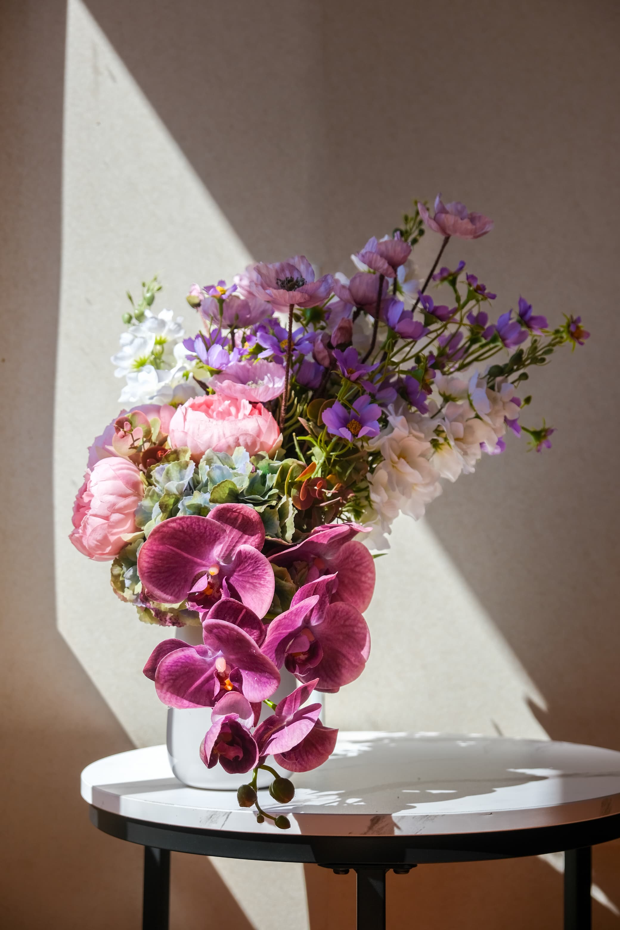 Orchid Cascade & Peony Garden Arrangement