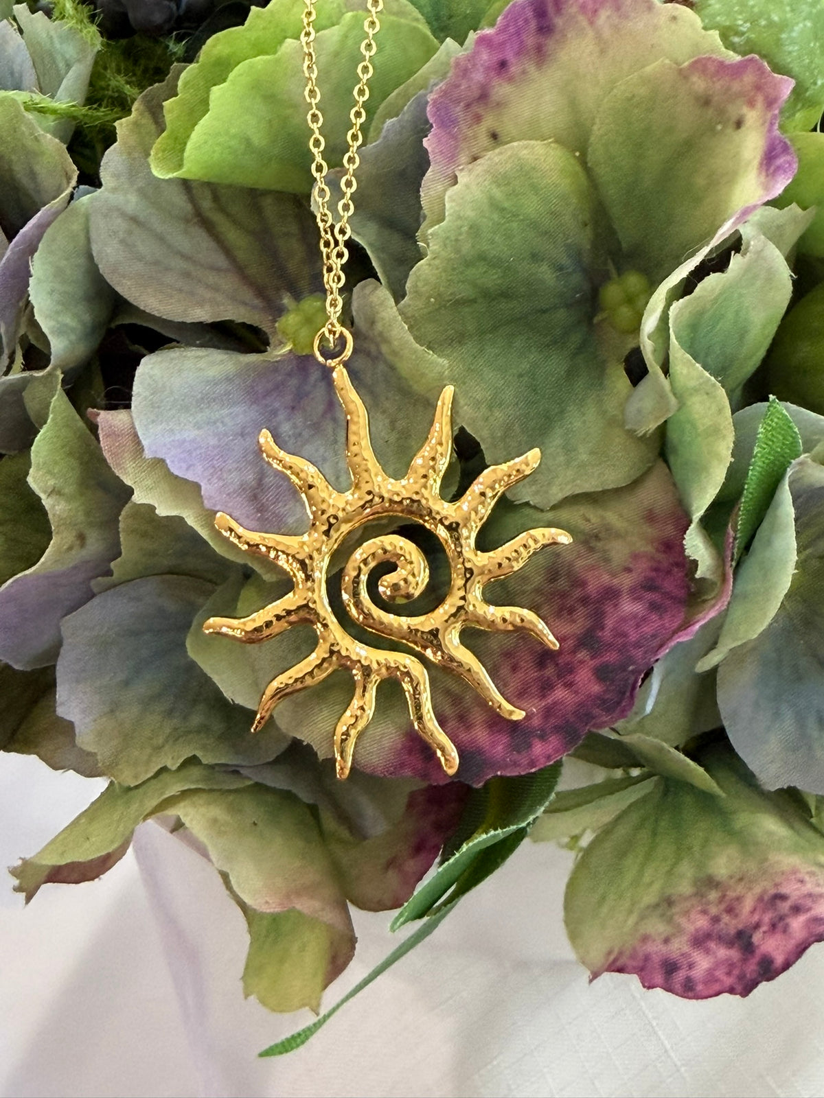 Radiant Celestial Sun Pendant Necklace 18k Gold Plated Steel