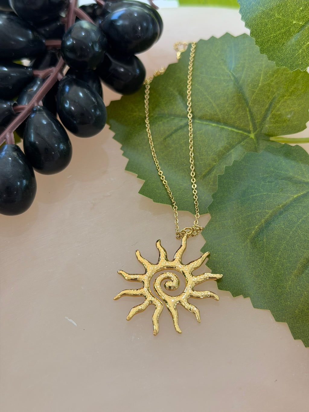 Radiant Celestial Sun Pendant Necklace 18k Gold Plated Steel