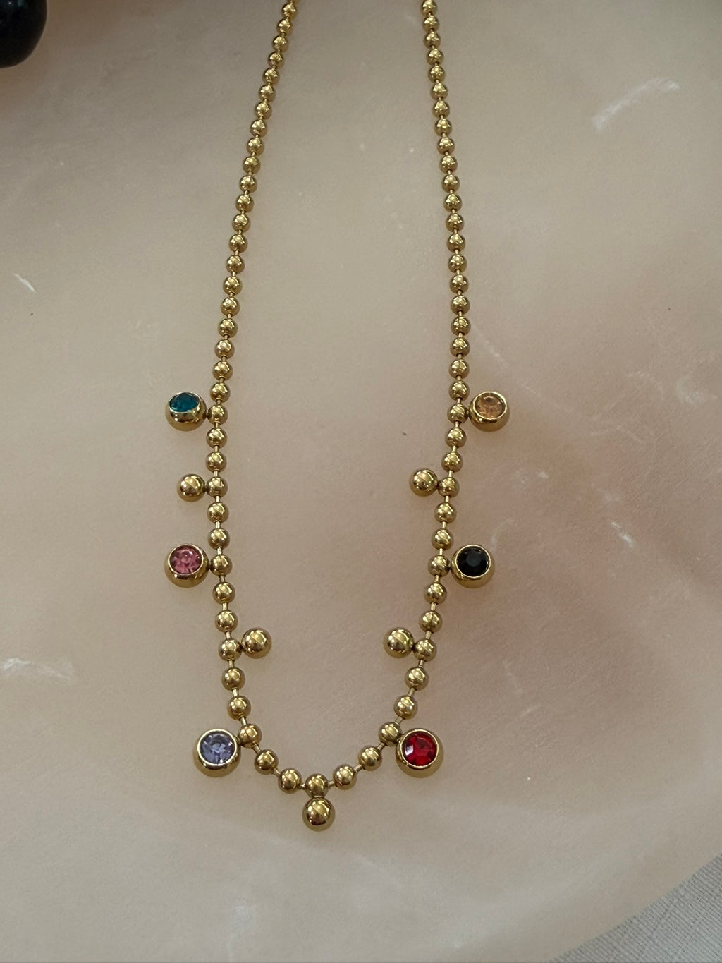 Rainbow Gemstone Chain Necklace 18k Gold Plated Steel