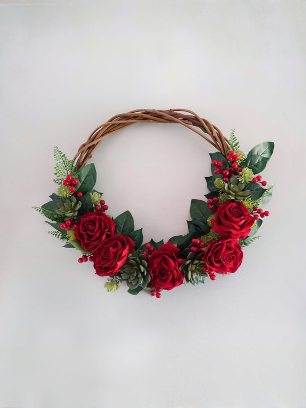 Velvet Red Rose Wreath
