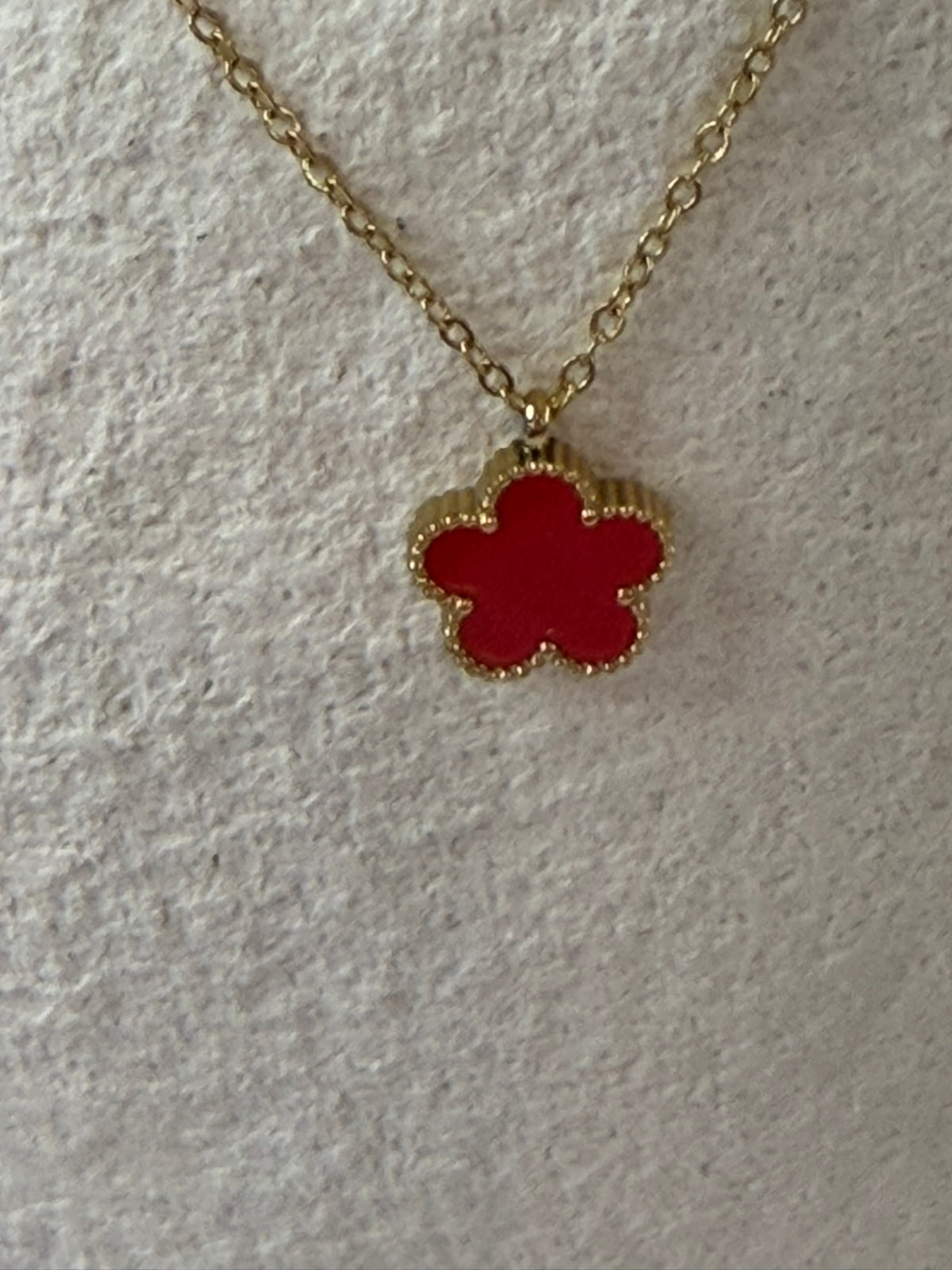 Red Floral Pendant Necklace 18k Gold Plated Steel