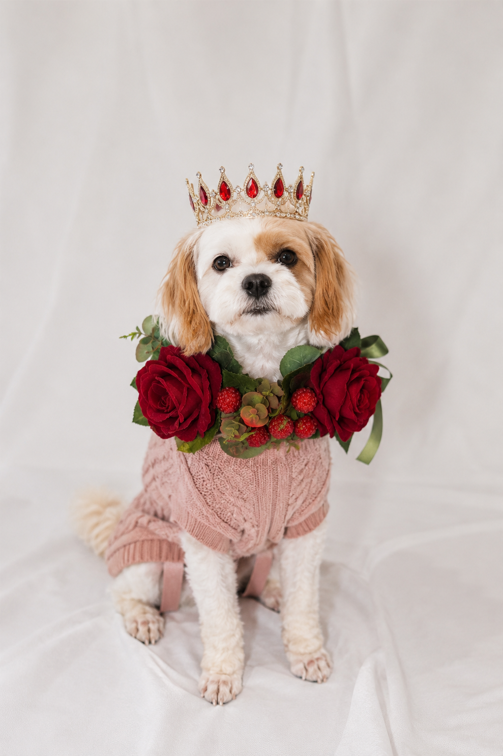 Gold Pet Crown with Red Stones