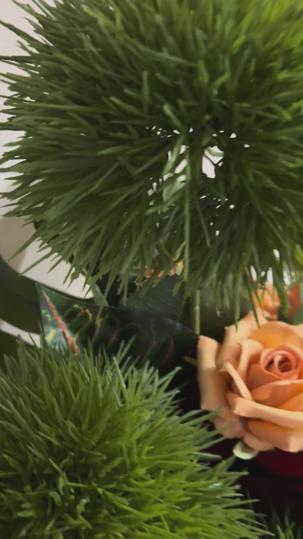 Burnt Orange Rose, Allium and Miniature Apple Vase Arrangement