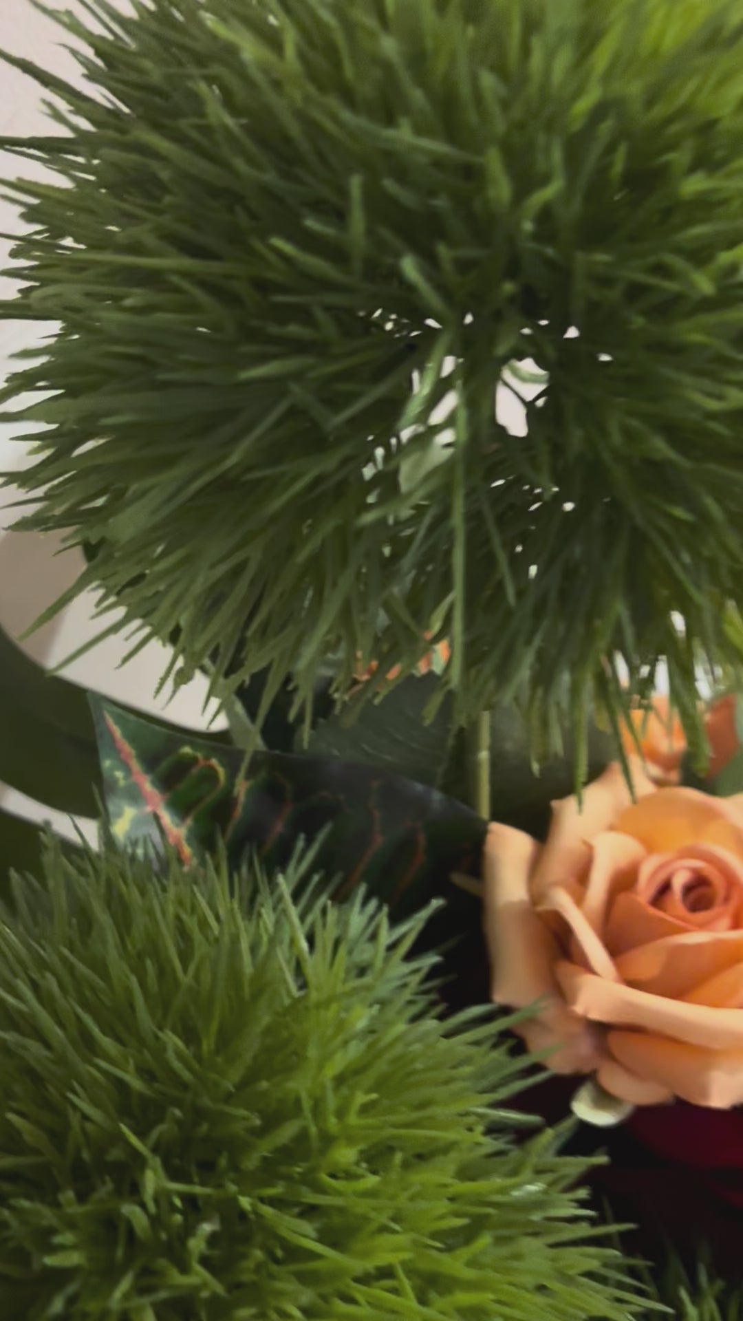 Burnt Orange Rose, Allium and Miniature Apple Vase Arrangement