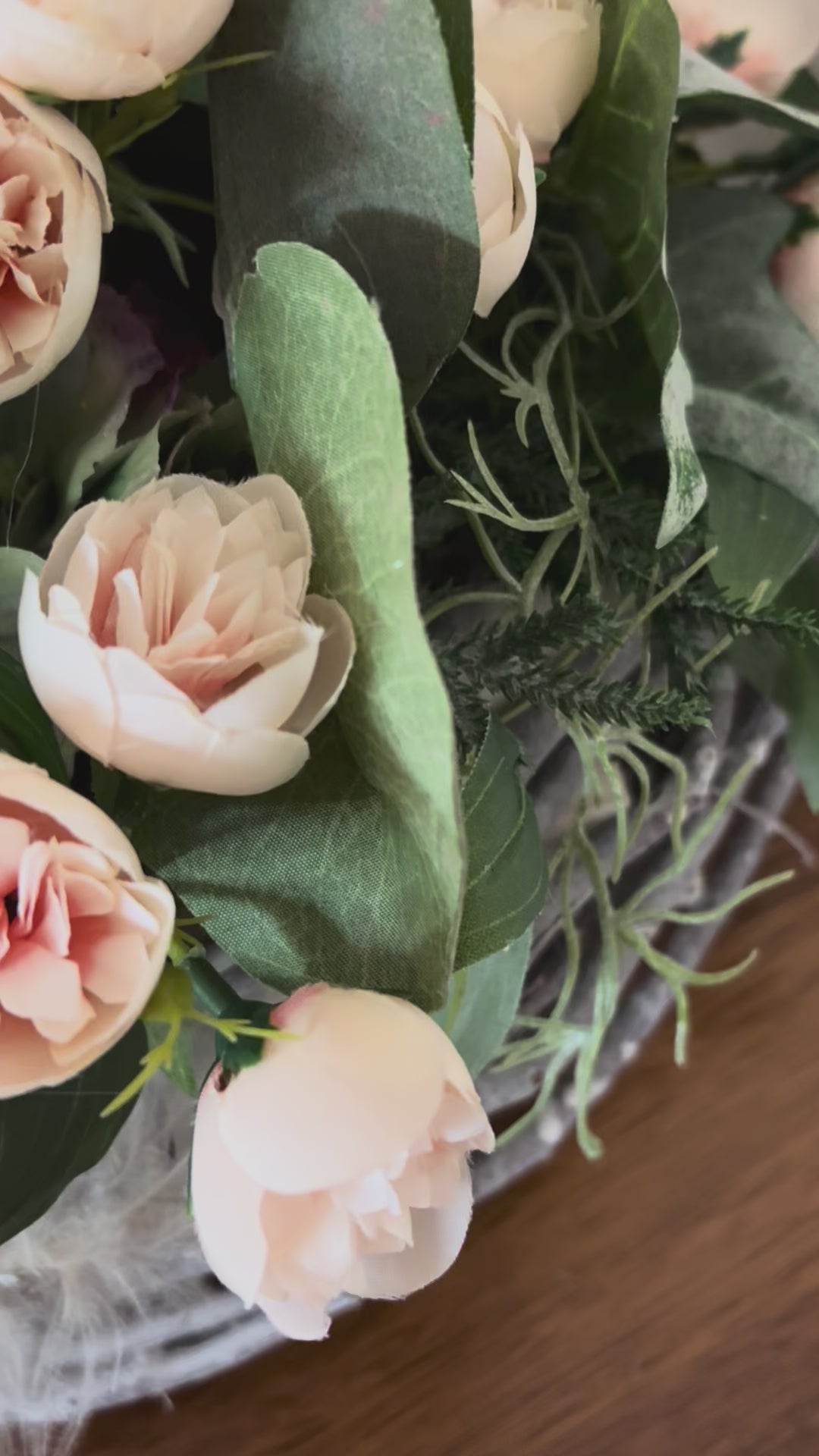 Peach Tulip, Fig and Dark Grape Country Arrangement