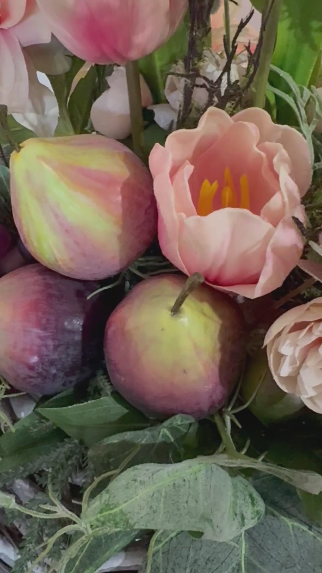 Peach Tulip, Fig and Dark Grape Country Arrangement