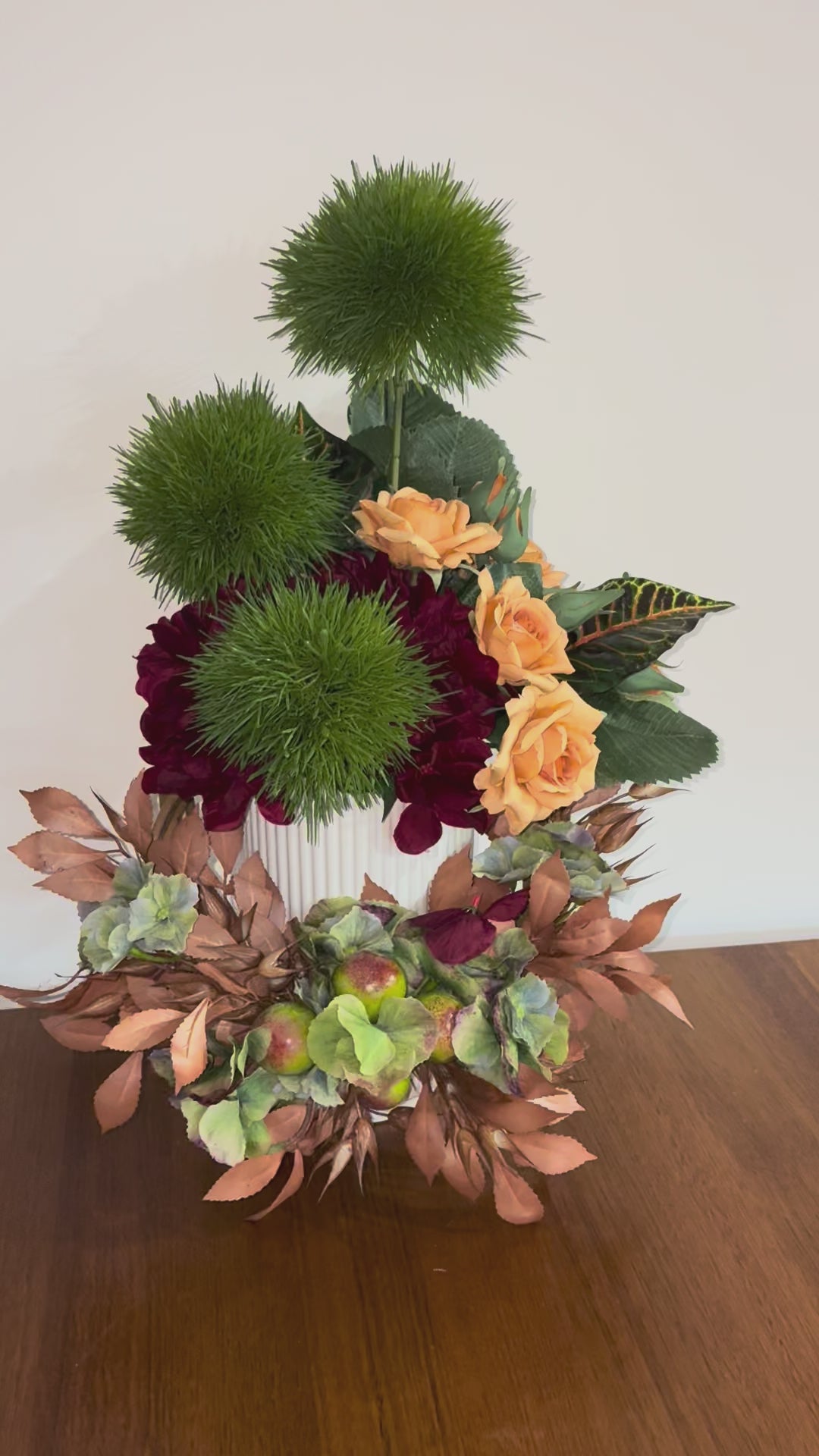 Burnt Orange Rose, Allium and Miniature Apple Vase Arrangement
