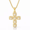 The Velvet Grove gold-tone cross pendant necklace featuring pavé-set cubic zirconia stones on a delicate chain.