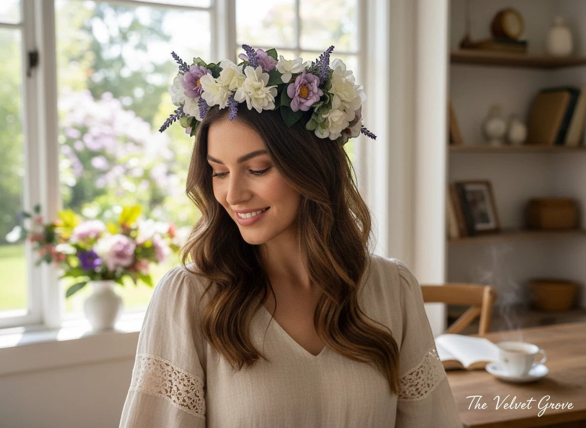 Mauve Rose, Ivory Blossom & Lavender Flower Garland – Pink Hydrangea, Dusty Pink Dahlias & Peach Ranunculus Flower Garland – Perfect for Pets & Humans
