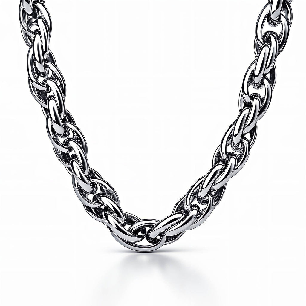 The Velvet Grove silver-tone chunky chain link necklace with a polished metallic finish.