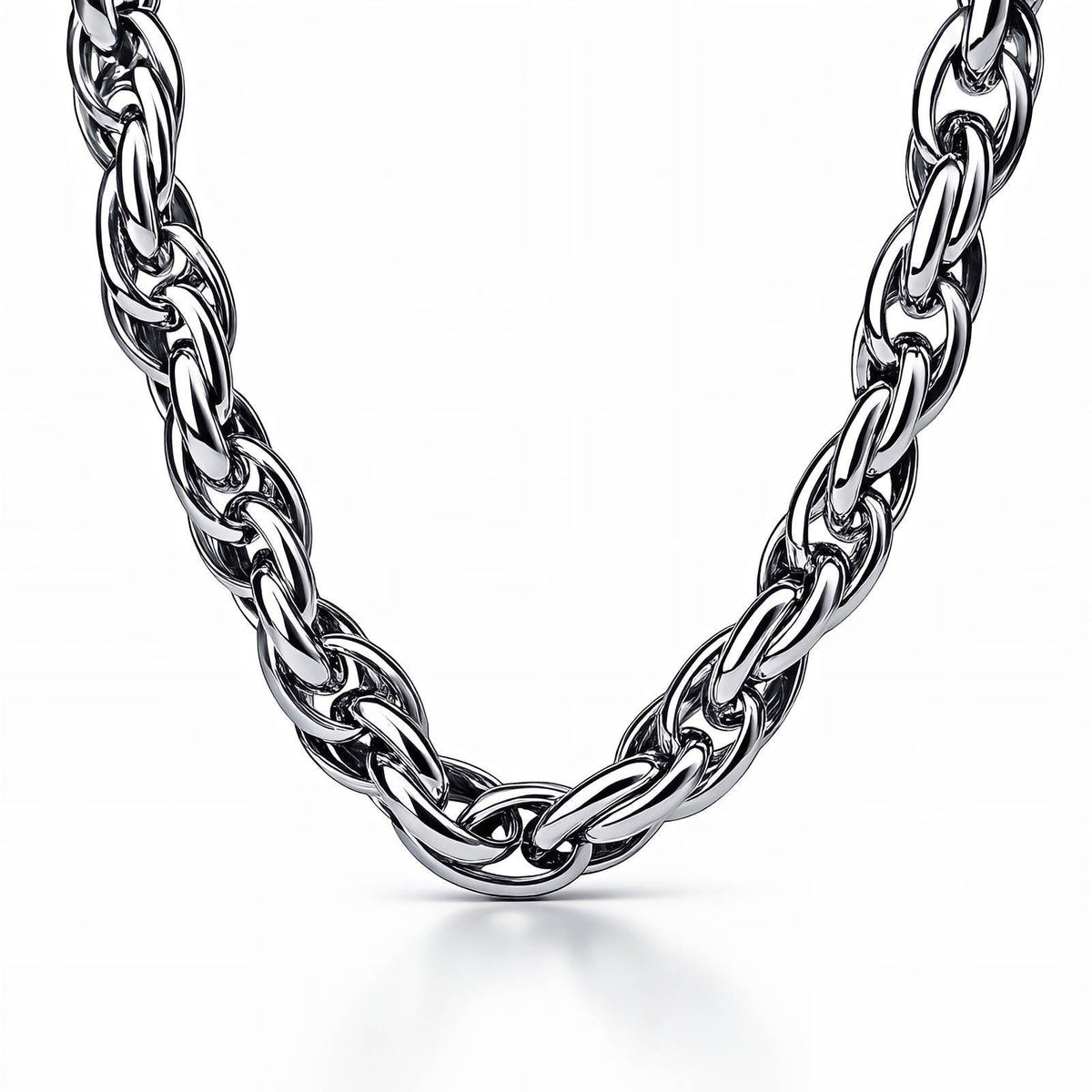 The Velvet Grove silver-tone chunky chain link necklace with a polished metallic finish.